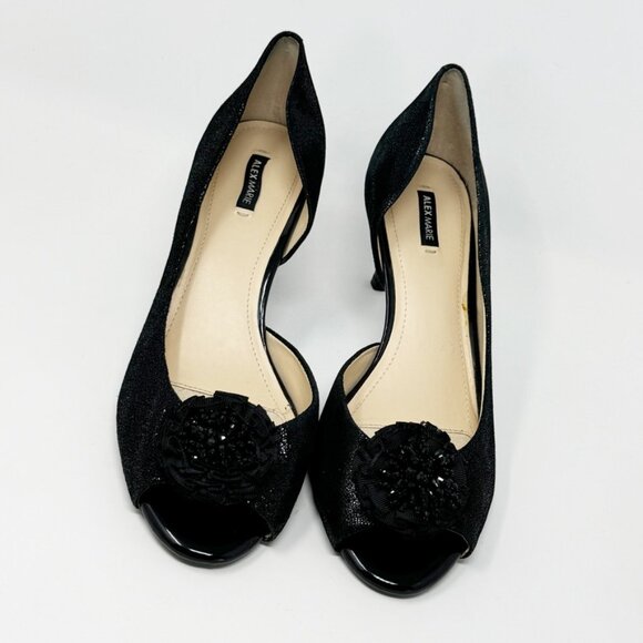 Alex Marie Womens Black Texture Leather Beaded Floral Formal Peptone Pump Sz 9.5 - Picture 3 of 11